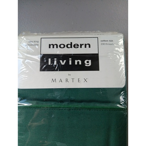 Martex Pillowcases Set of 2 KING Forest Green Cotton Farmhouse NOS Cottage NEW - Picture 2 of 4